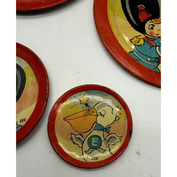 Vintage Lot 4 TIN CHILD TEA SET Plates Bride Groom Pelican Cup OHIO ART - Picture 5 of 9